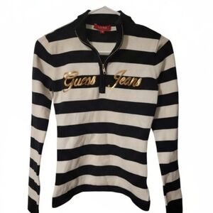 Guess Black and White Striped Top